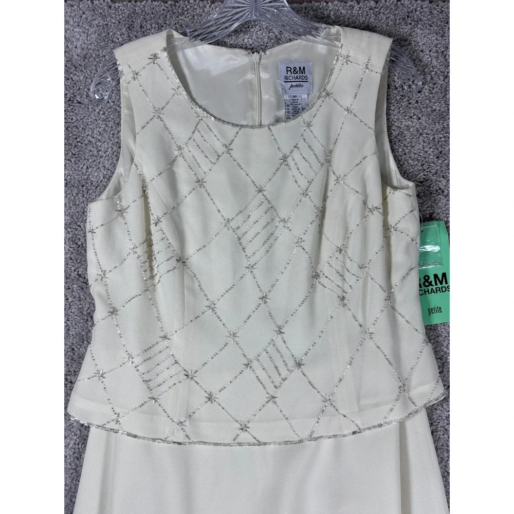 R&M Richards Petite Sleeveless Beaded Formal Dress Ivory Size‎ 8P - READ
